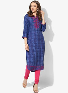 Navy Blue Embellished Viscose Kurta