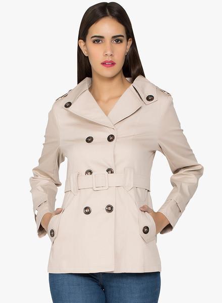 Beige Solid Winter Jacket