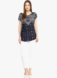 Navy Blue Printed Blouse